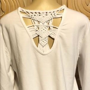 Ideology white macrame back long sleeve pullover M